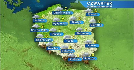 Czwartek ciepły i deszczowy. Na zachodzie temperatura sięgnie 8 st. C