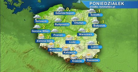 Poniedziałek pogodny na południu kraju. Na północy poprószy śnieg