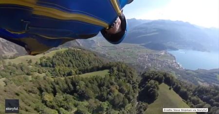 Pędził 180 km/h nad alpejskimi szczytami. Ekstremalny lot w kombinezonie wingsuit