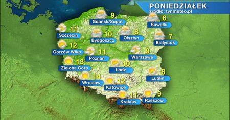 Poniedziałek pogodny w całym kraju. Na Dolnym Śląsku temperatura sięgnie 14 st. C