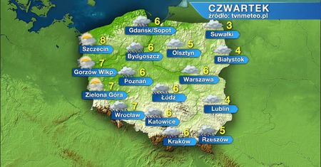 Czwartek z lokalnymi przejaśnieniami i opadami deszczu w centrum oraz na południu. W weekend temperatura wyniesie nawet 13 st. C