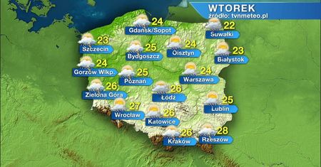 Wtorek z przelotnym deszczem w całym kraju. Miejscami pojawią się burze