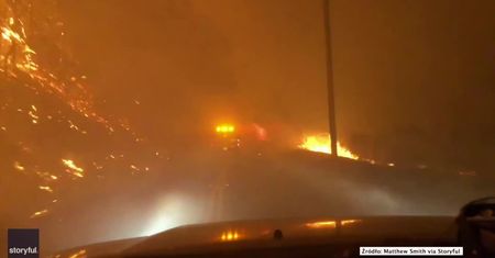 Potężne płomienie wzdłuż drogi. Fotograf opublikował nagranie z przejazdu przez płonące tereny w Kalifornii