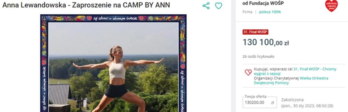 Anna Lewandowska - jej aukcja na WOŚP