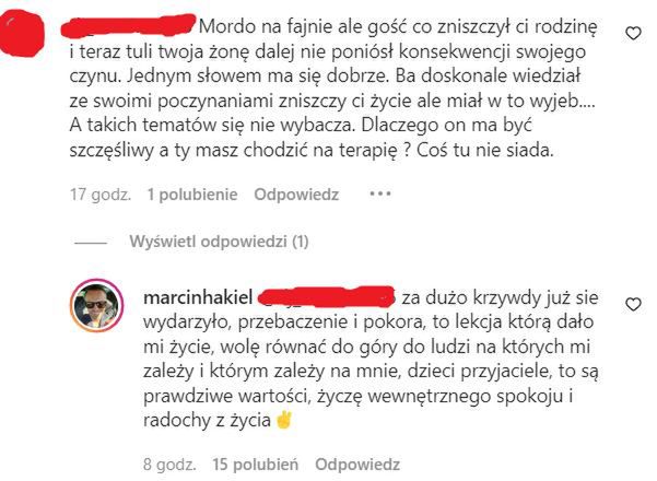 Marcin Hakiel reaguje na wypowiedź fana