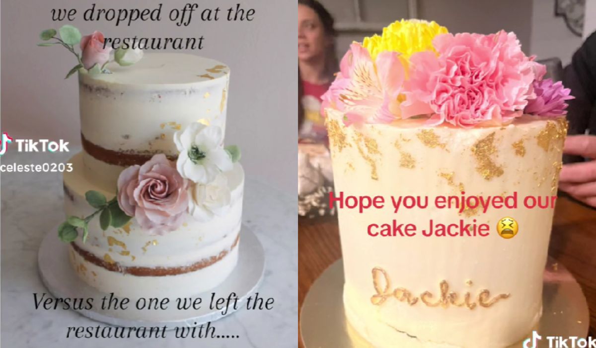 Tort, który na wesele zamówiła Celeste vs ten, który dostała - Pyszności; foto: TikTok
