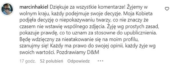 Marcin Hakiel i jego partnerka we wspólnym oświadczeniu