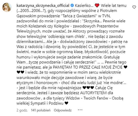 Kasia Skrzynecka wspiera Katarzynę Dowbor