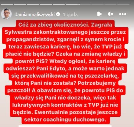 Damian Maliszewski o Edycie Górniak (fot. InstaStories)