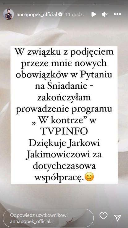 Anna Popek kończy pracę w TVP Info