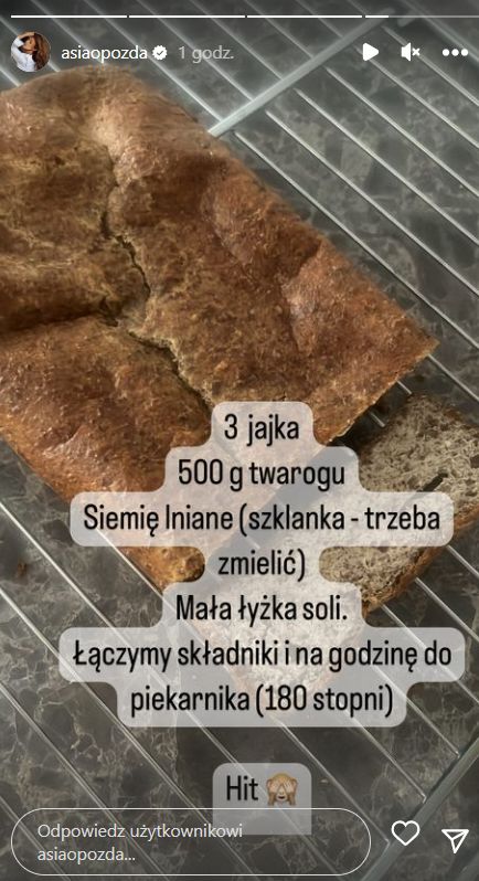 Joanna Opozda podała przepis na chleb bez mąki