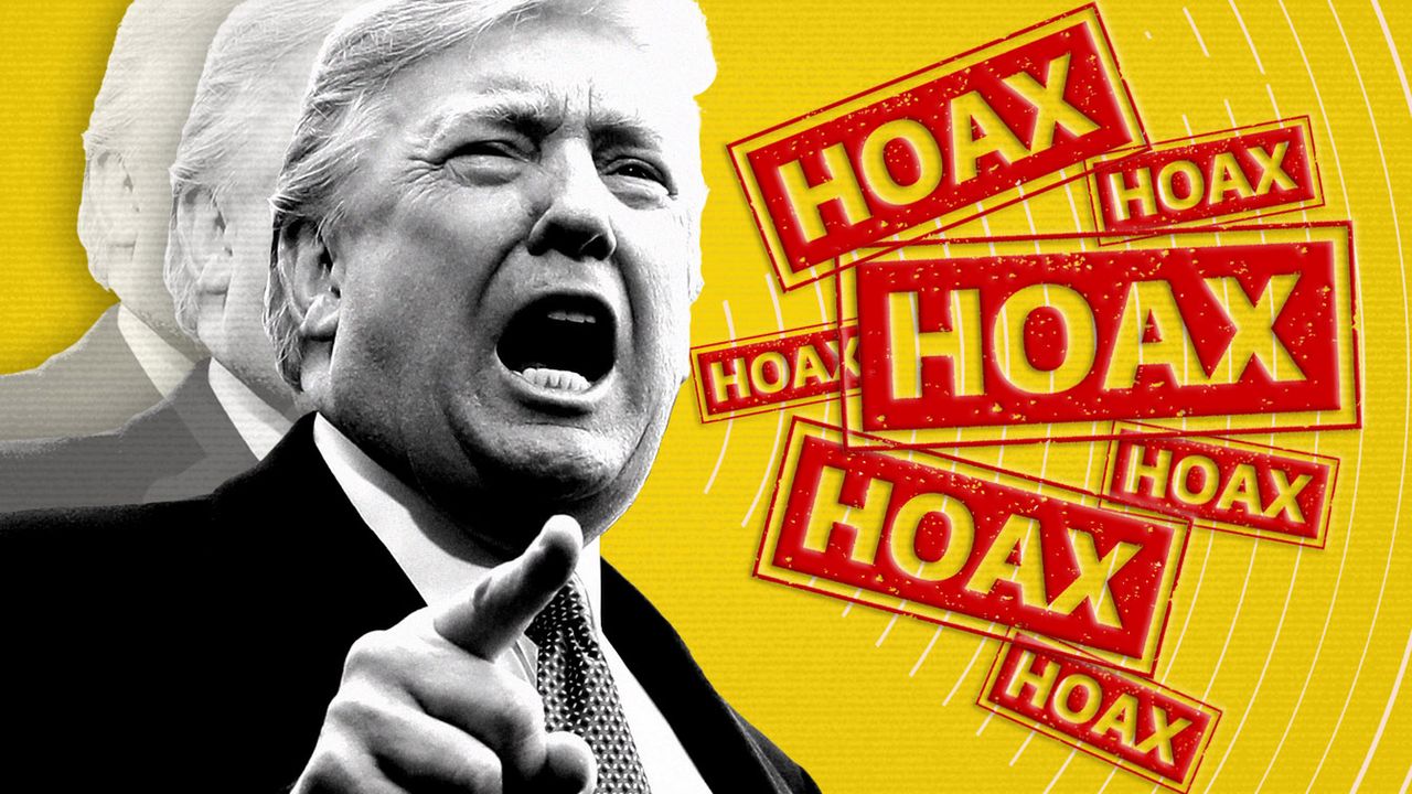 President Trump and hoaxes. (Photo illustration: Yahoo News; photos: AP, Getty Images (2))