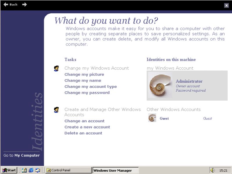 Konta Użytkowników, aplet który przebił się do Windows XP