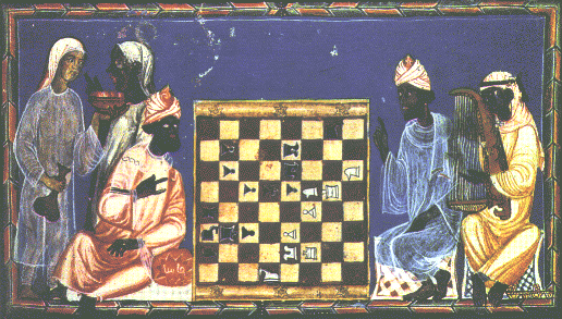 Rycina z XIV wiecznego dworu carskiego przedstawiająca grających szachów.
