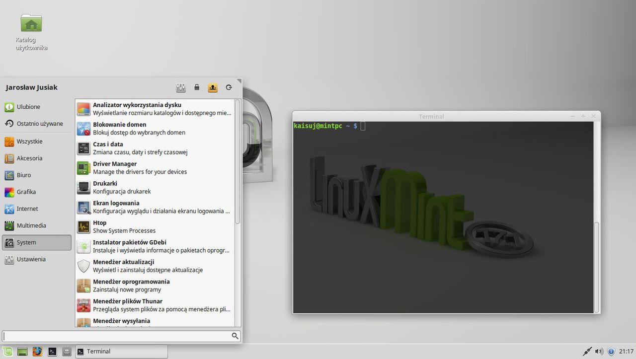 Linux Mint - konsola domyślnie ma ustawioną przezroczystość