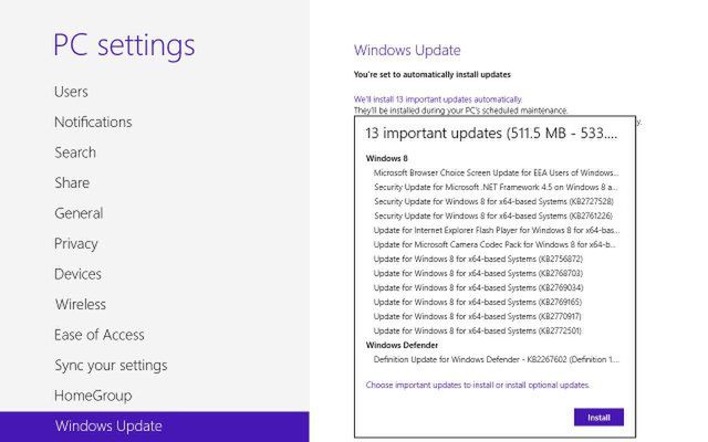 Windows 8 - 500MB aktualizacji