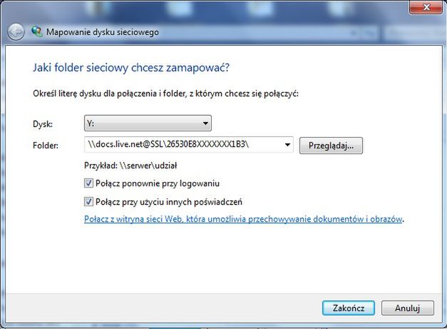 SkyDrive - mapowanie jako dysk sieciowy