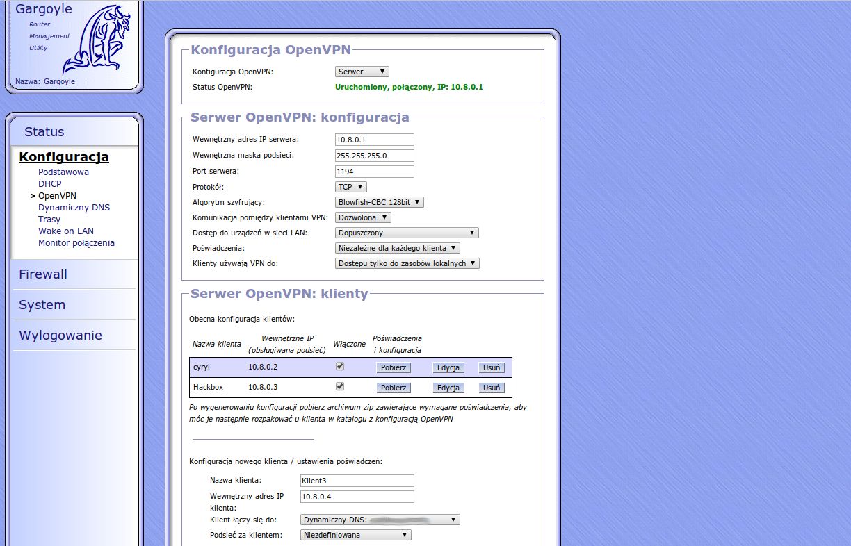 Panel konfiguracji openvpn w openwrt