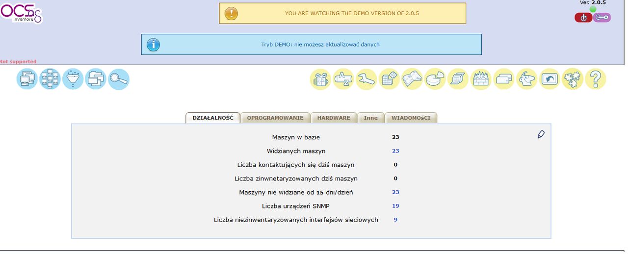 Okienko powitalne z podstawowymi informacjami.