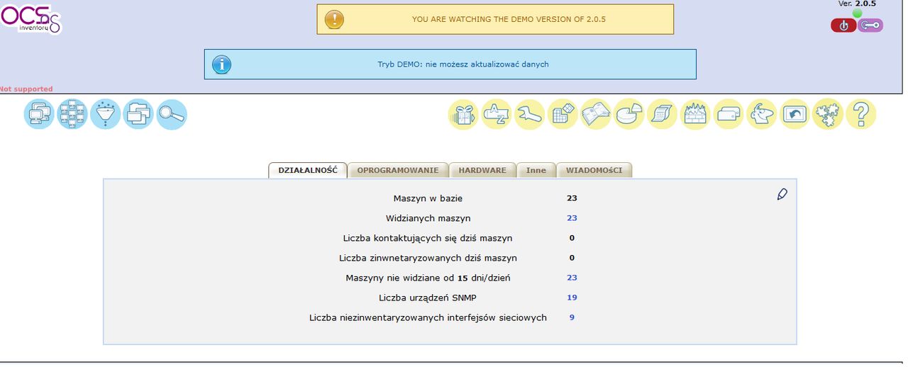 Okienko powitalne z podstawowymi informacjami.