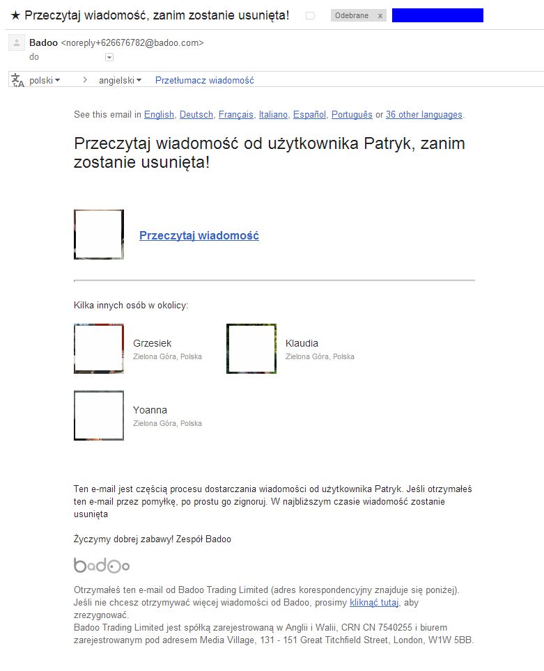 Treść wiadomości w skrzynce GMail