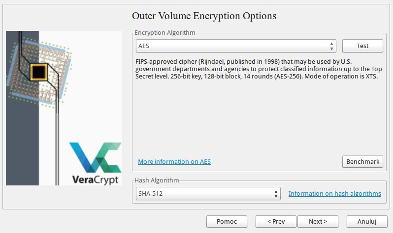 Opcje szyfrowania na zewnątrz