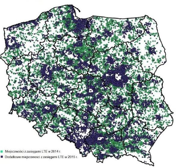 Obecny zasięg LTE w Polsce (źródło: UKE)