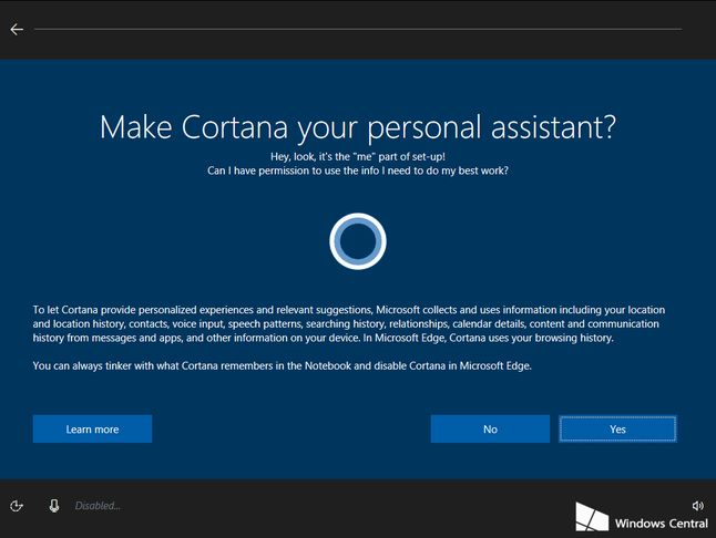 Cortana ma pomóc użytkownikowi przebrnąć przez cały proces instalacji i konfiguracji Windowsa, reagując na jego komendy głosowe