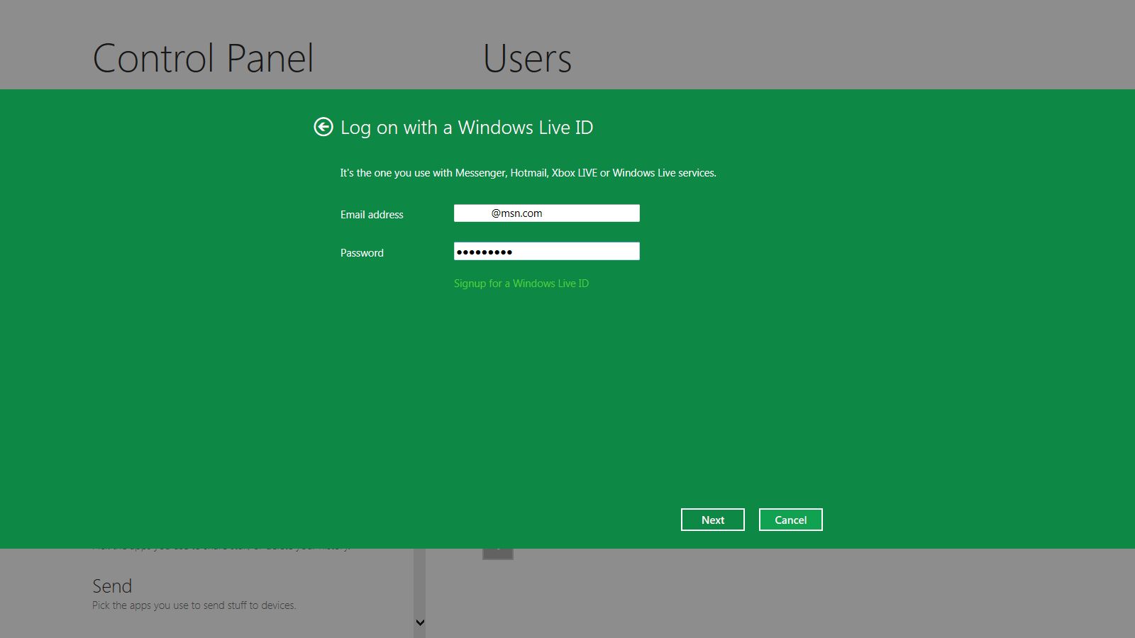Łączenie konta użytkownika z Windows Live ID