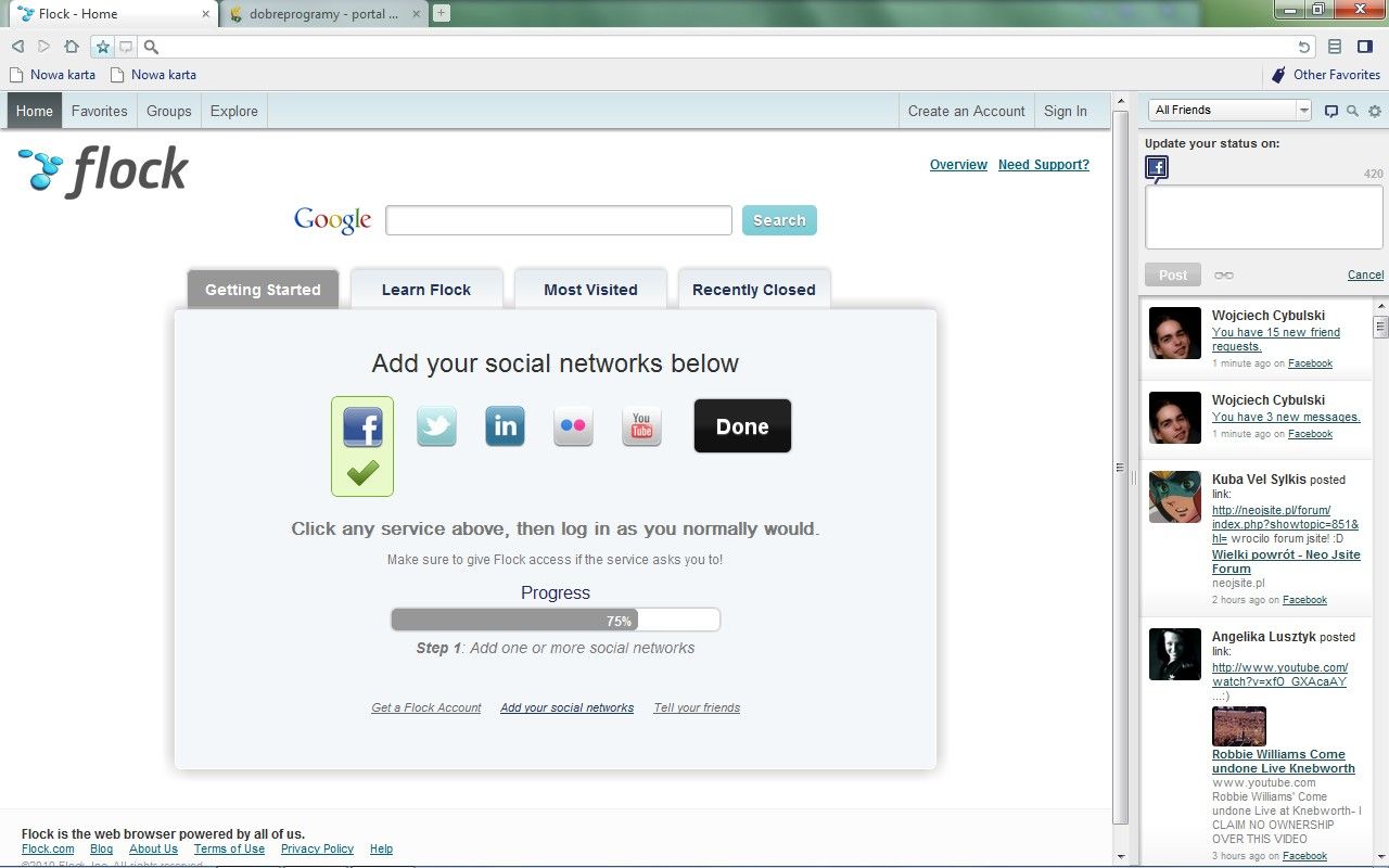 Flock - strona startowa