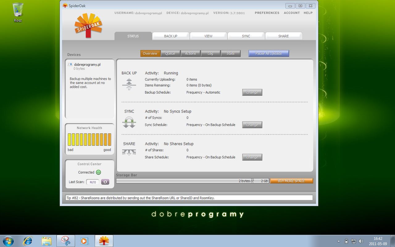 SpiderOak - widok ogólny