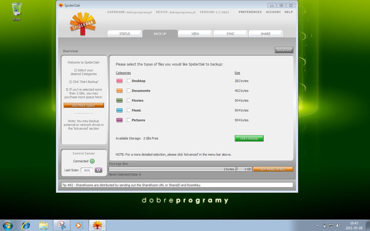 SpiderOak - archwizacja danych