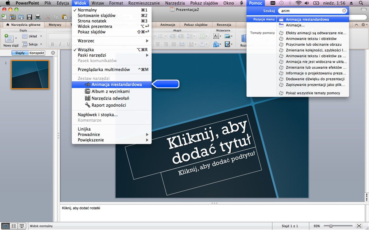 Spotlight przeszukuje opcje i pomoc programów