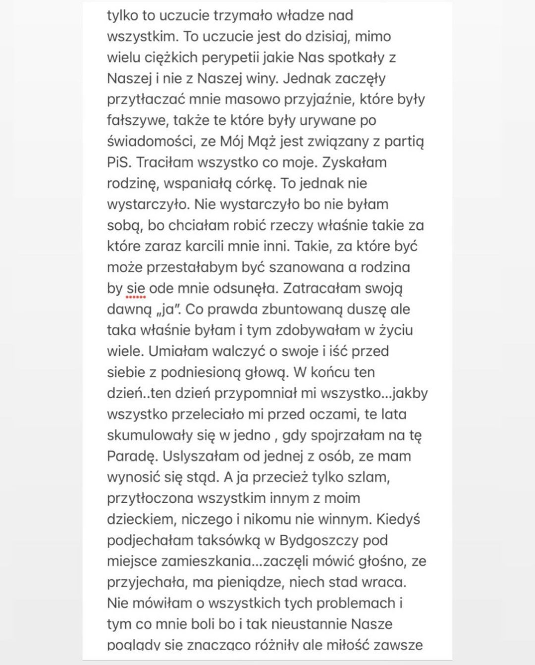 Treść oświadczenia udostępnionego przez Mariannę Schreiber