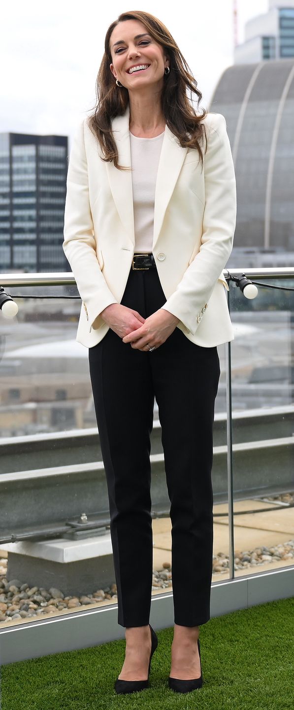 The Princess Of Wales Hosts Inaugural Meeting Of New Business Taskforce For Early ChildhoodLONDON, ENGLAND - MARCH 21: Catherine, Princess of Wales, (C) poses for a photograph, backdropped by buildings in the City of London, at NatWest's headquarters where she hosted the inaugural meeting of new Business Taskforce for Early Childhood at International HQ of Natwest and RBS on March 21, 2023 in London, England. (Photo by Daniel Leal - WPA Pool/Getty Images)WPA Pool
