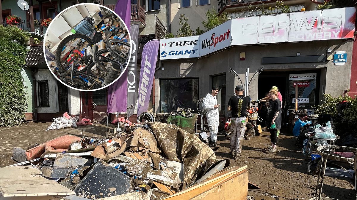 Zniszczony sklep rowerowy w Kłodzku