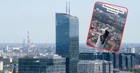 Pokazali jak wygląda "wymiana lampki" na 180 m. Nagranie podbija sieć