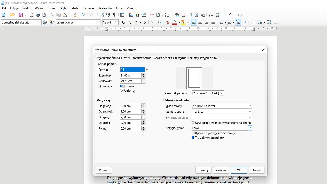 LibreOffice Writer: jak ustawić marginesy?