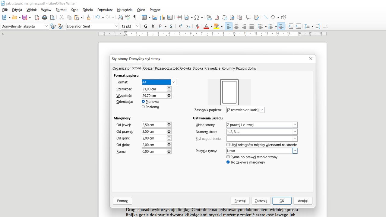 LibreOffice Writer: jak ustawić marginesy?