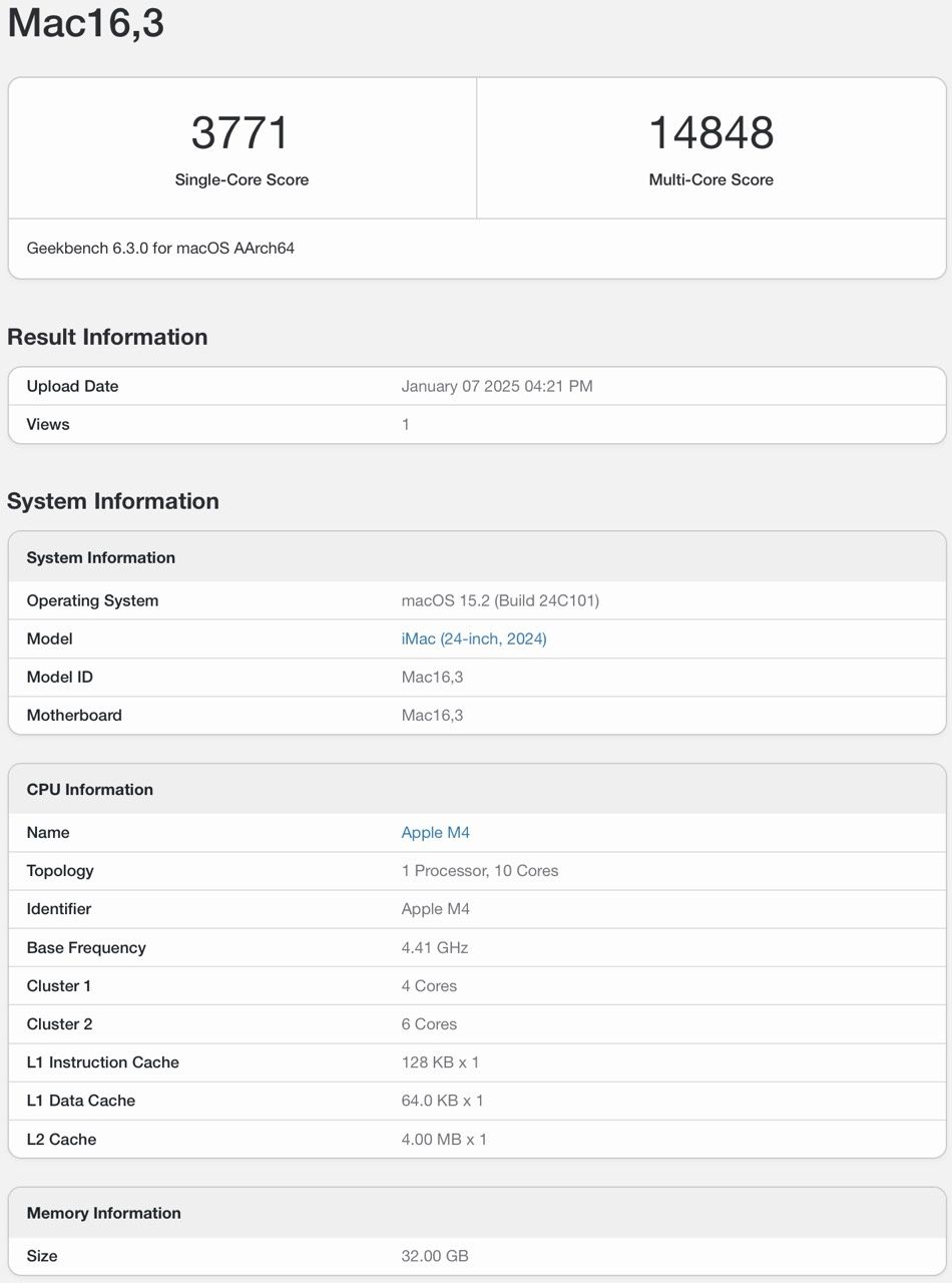 iMac Geekbench 6