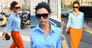 Victoria Beckham w pomarańczowych spodniach