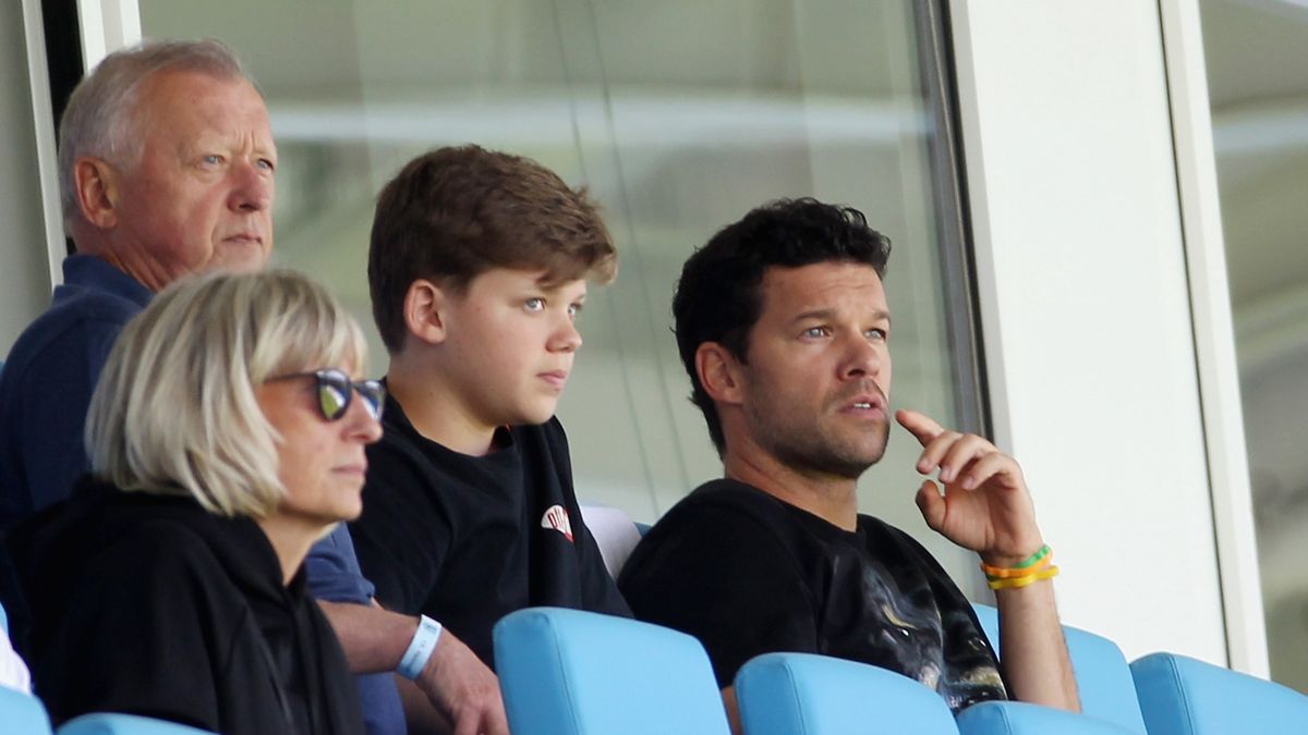 CHEMNITZ, GERMANY - JULY 04:  Michael Ballack on tribune during the 3. Liga match between Chemnitzer FC and FC Hansa Rostock at Stadion an der Gellertstrasse on July 04, 2020 in Chemnitz, Germany. (Photo by Karina Hessland-Wissel/Getty Images for DFB)