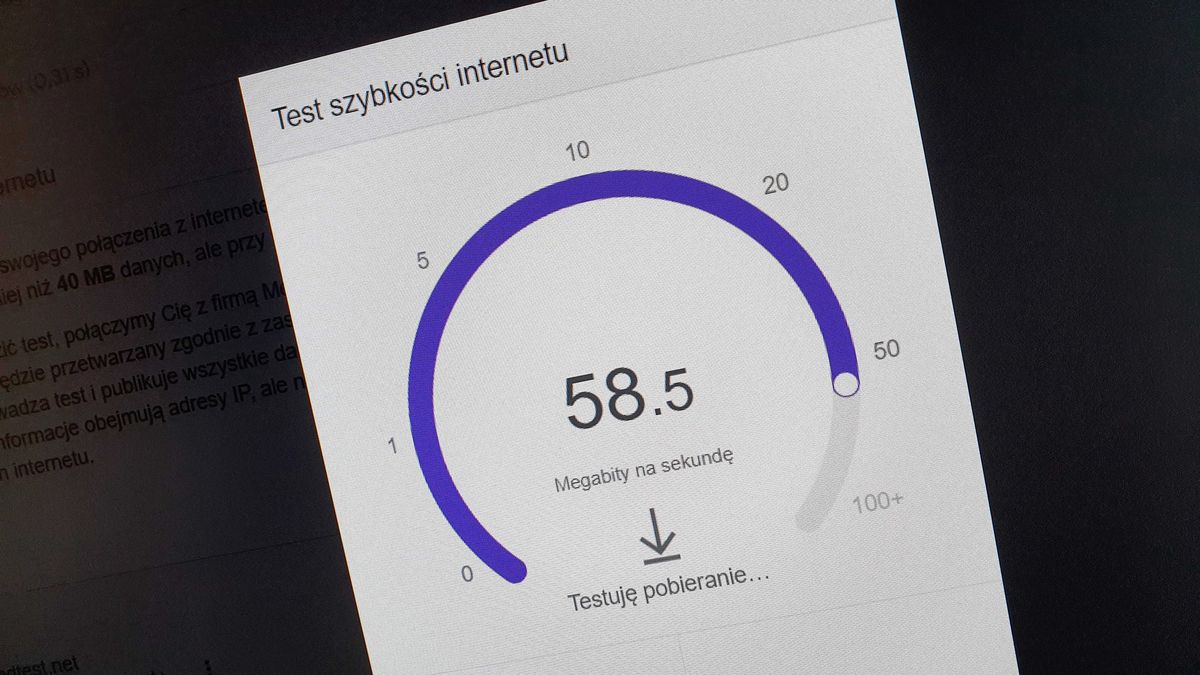 Test szybkości internetu w Google