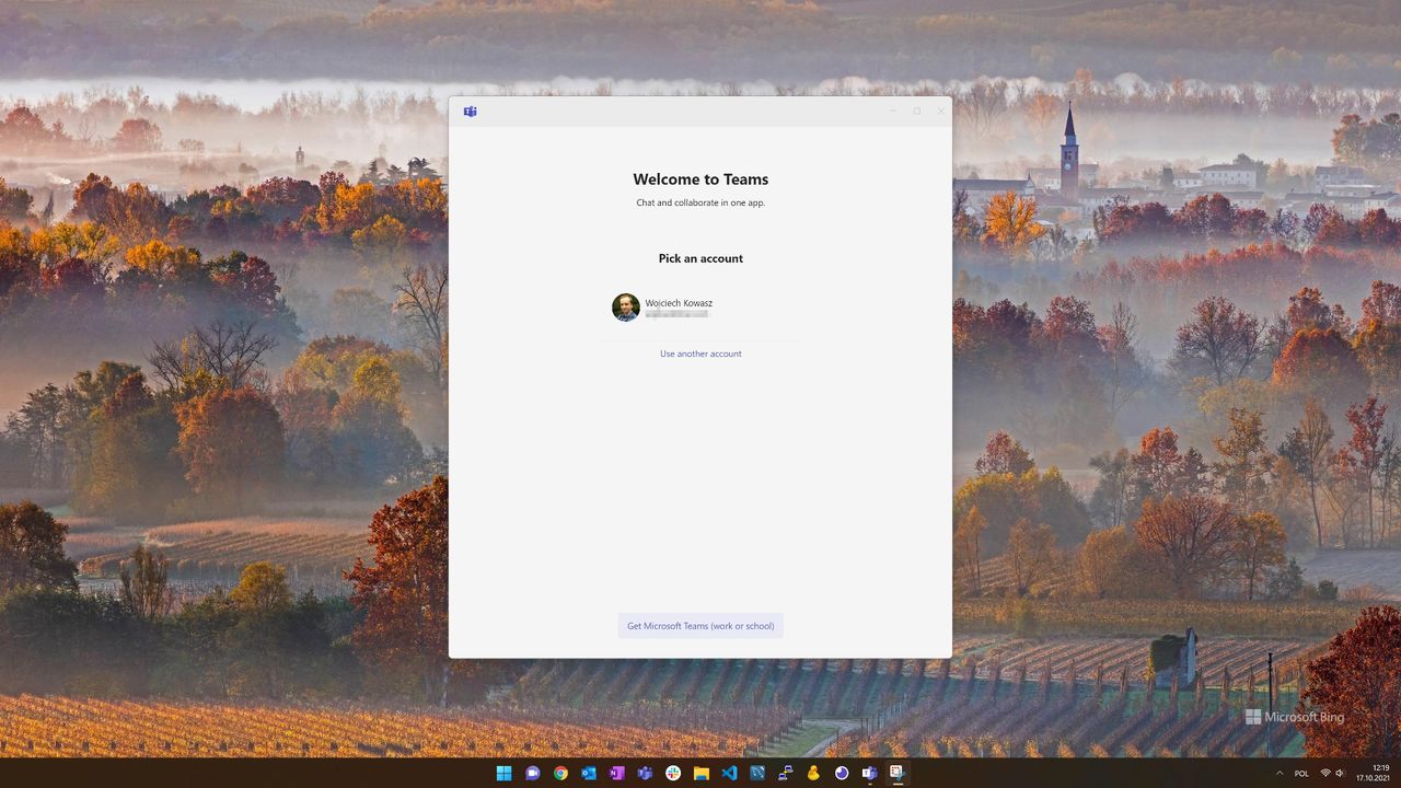 Do wbudowanego w system Teams zalogujemy się tylko prywatnym kontem Microsoft