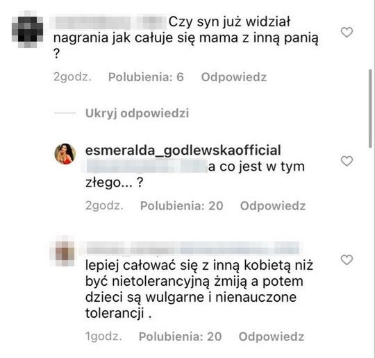 Esmeralda Godlewska broni lesbijskiego pocałunku