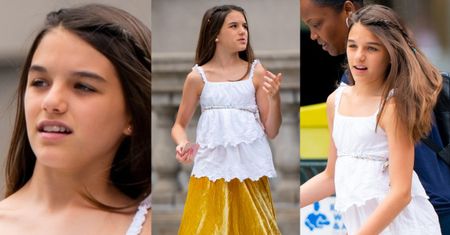 13-letnia Suri Cruise stroi miny na spacerze z nianią (ZDJĘCIA)