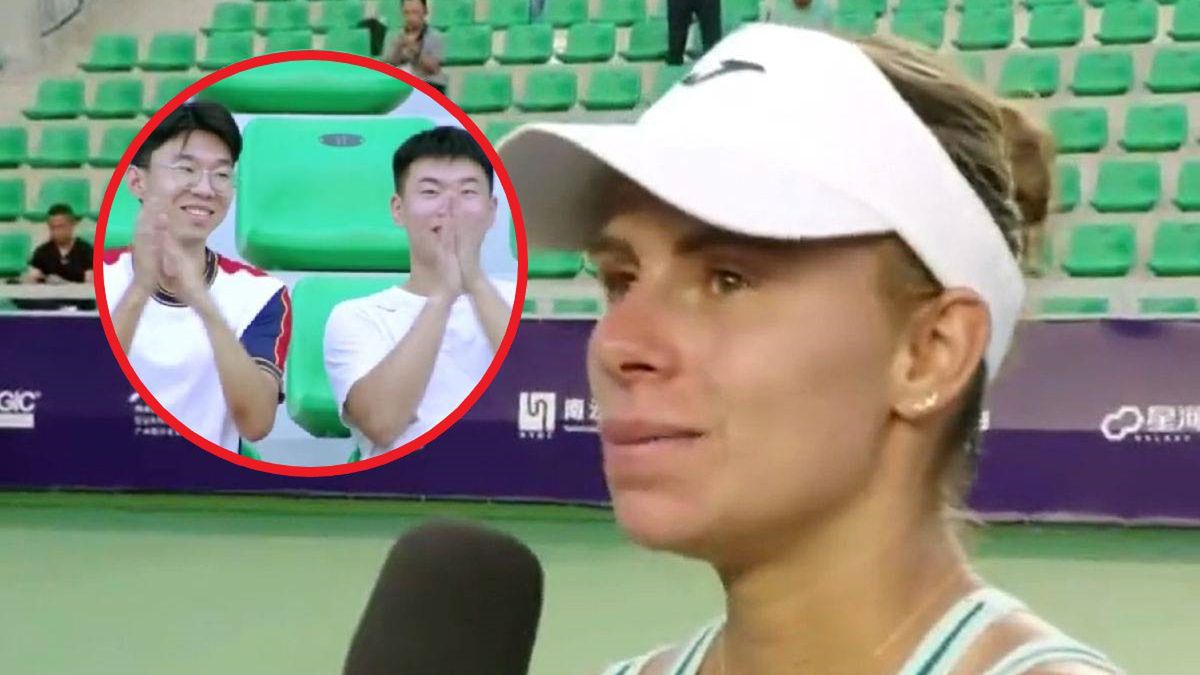 Na zdjęciu: Magda Linette, na małym zdjęciu: kibice z Chin