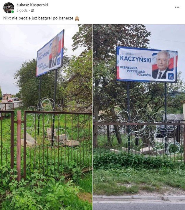 Tak "chronią" billboardu Jarosława Kaczyńskiego