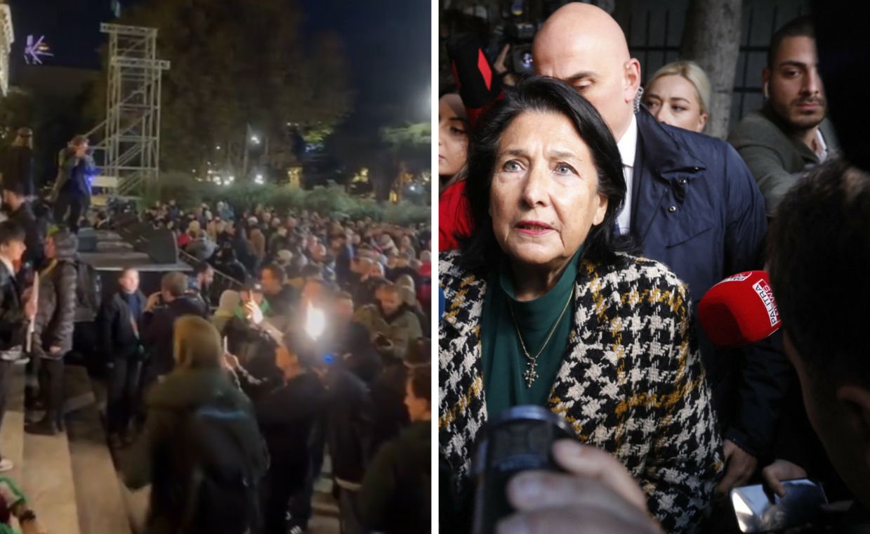 Protests after the elections in Georgia. Screenshot @Biełsat