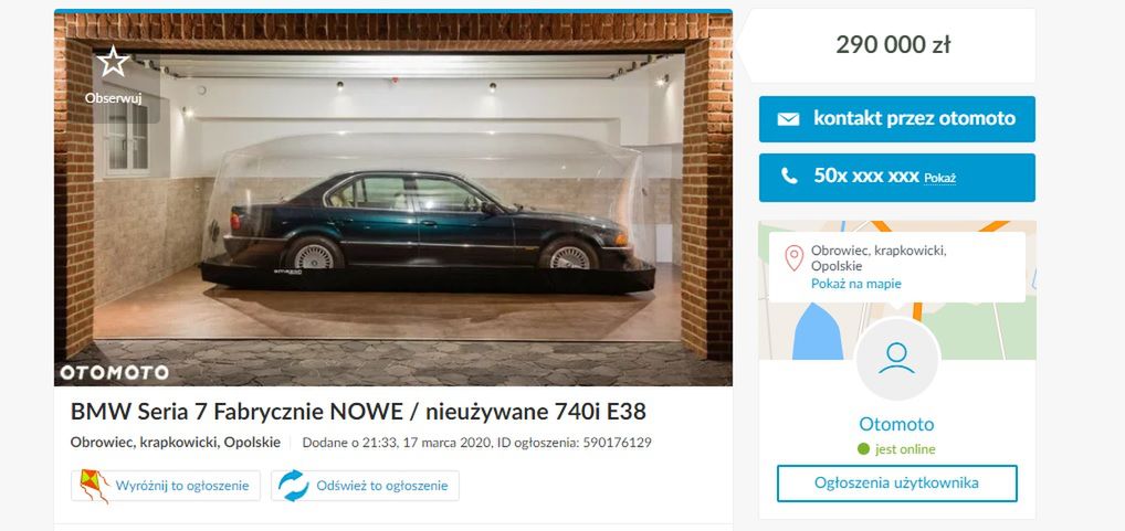 Fabrycznie nowe BMW serii 7 E38 na sprzedaż. Od 3 lat stoi w kapsule powietrznej